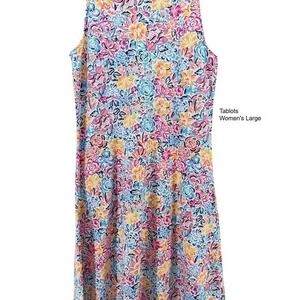 Talbots Womens Floral Sleeveless Midi Dress Large Multicolor Keyhole Neck Floral